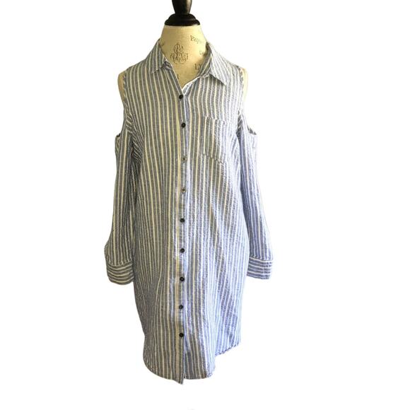 Hope & Harlow blue striped nautical linen blend shirt dress plus size 14 - Picture 1 of 7